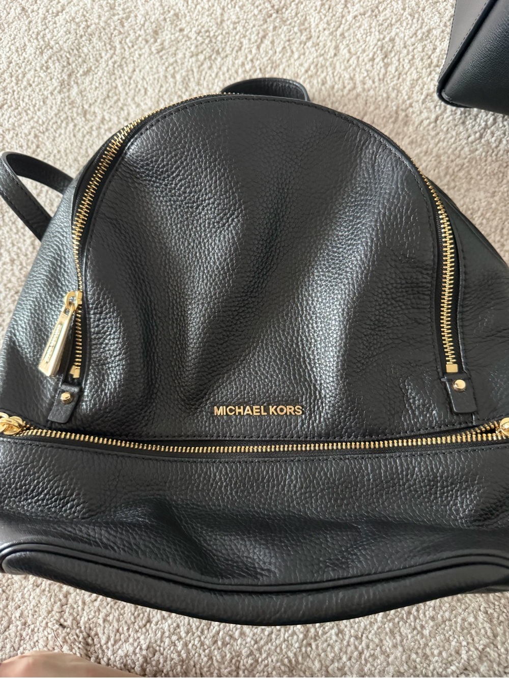 Michael Kors Black Pebbled Leather Backpack  mini - Gold Hardware